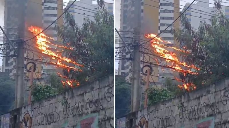 Incêndio atinge fiação de poste na Avenida ACM, em Salvador