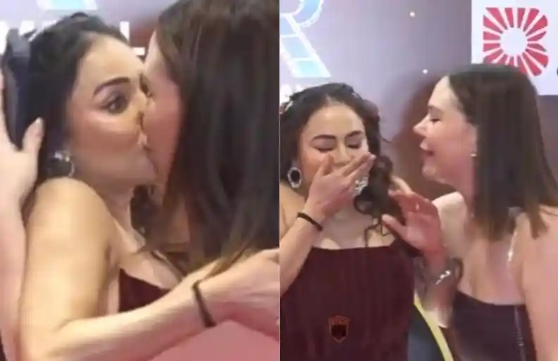 Atriz Nikita Rawal é alvo de beijo forçado durante evento