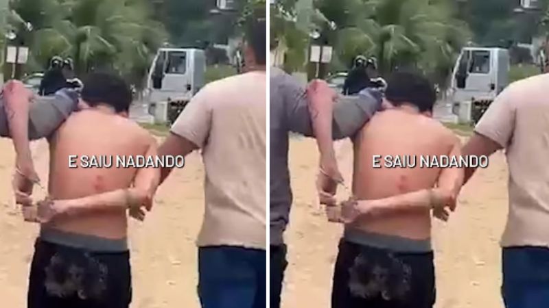Suspeito tenta escapar da polícia pulando no mar